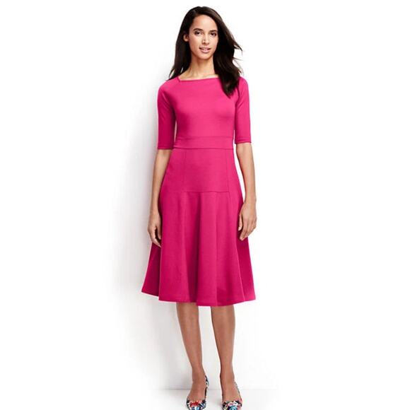 MSRP $89 ✨ Lands’ End Fit & Flare Dress – Size 10–12 | Deep Pink/Salmon ✨ - Picture 1 of 7
